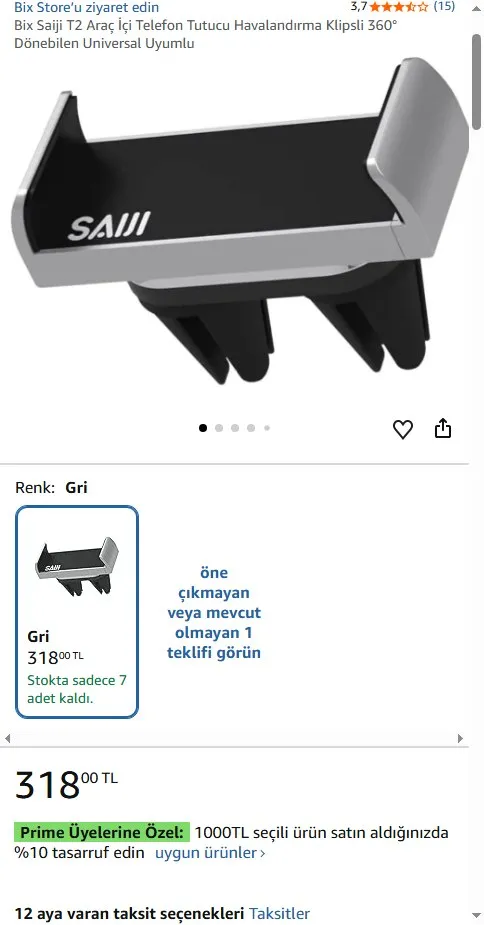Bix Saiji T2 Araç İçi Telefon Tutucu Havalandırma Klipsli 360° Dönebilen Universal Uyumlu