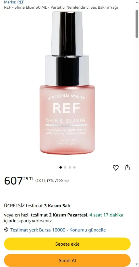 REF - Shine Elixir 30 ML - Parlatıcı Nemlendirici Saç Bakım Yağı