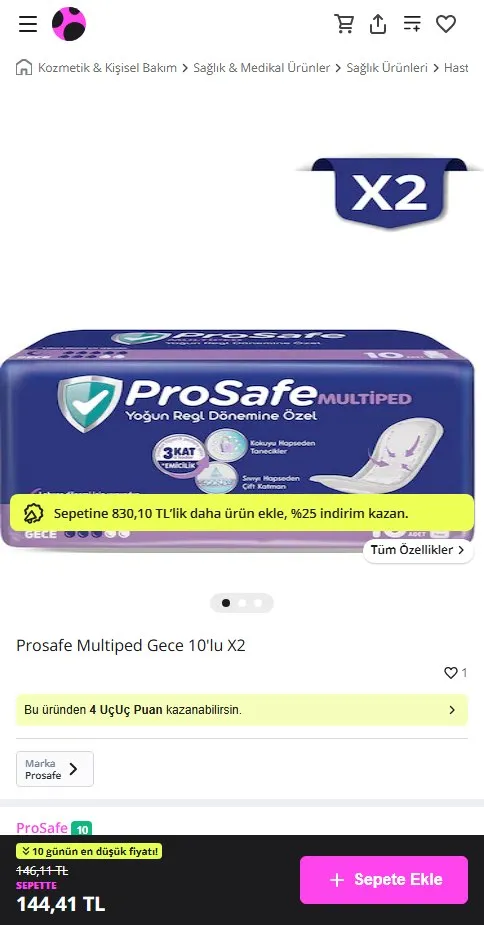 Prosafe Multiped Gece 10'lu X2