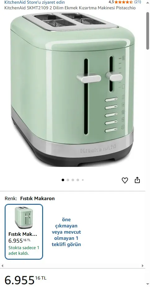 KitchenAid 5KMT2109 2 Dilim Ekmek Kızartma Makinesi Pistacchio