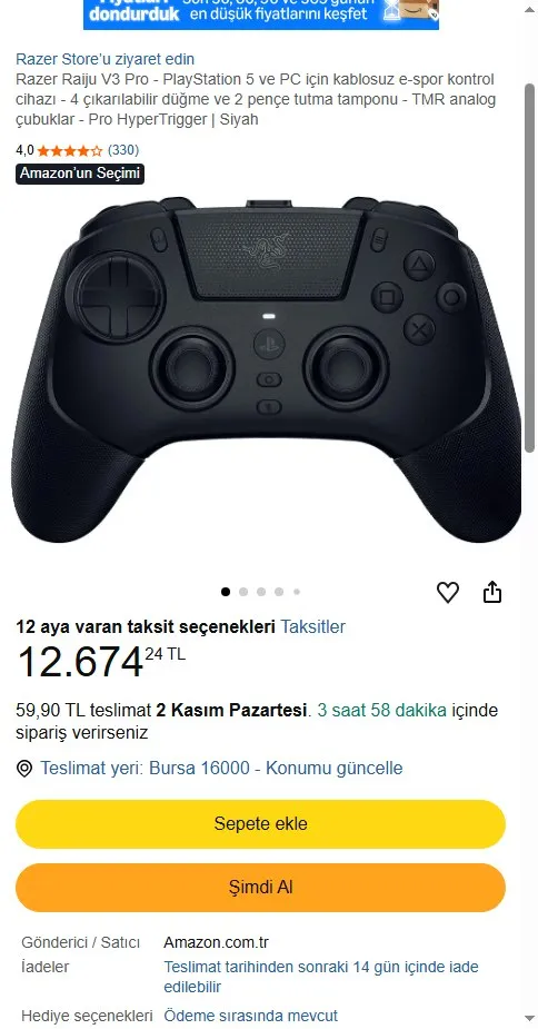 Razer Raiju V3 Pro - PlayStation 5 ve PC için kablosuz e-spor kontrol cihazı - 4 çıkarılabilir düğme ve 2 pençe tutma tamponu - TMR analog çubuklar - Pro HyperTrigger | Siyah