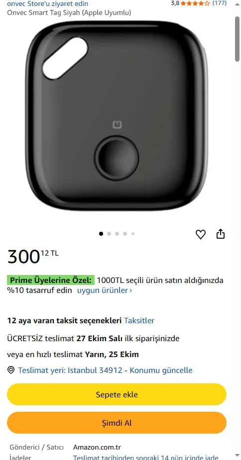 Onvec Smart Tag Siyah (Apple Uyumlu)