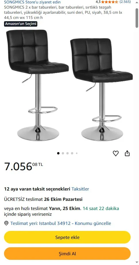 SONGMICS 2 x bar tabureleri, bar tabureleri, sırtlıklı tezgah tabureleri, yüksekliği ayarlanabilir, suni deri, PU, siyah, 38,5 cm lx 44,5 cm wx 115 cm h