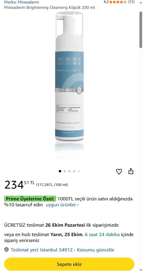 Mineaderm Brightening Cleansing Köpük 200 ml