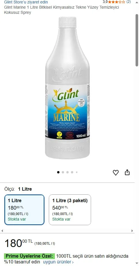 Glint Marine 1 Litre Bitkisel Kimyasalsız Tekne Yüzey Temizleyici Kokusuz Sprey