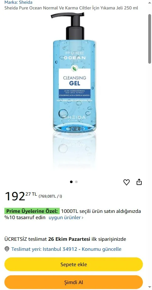 Sheida Pure Ocean Normal Ve Karma Ciltler İçin Yıkama Jeli 250 ml