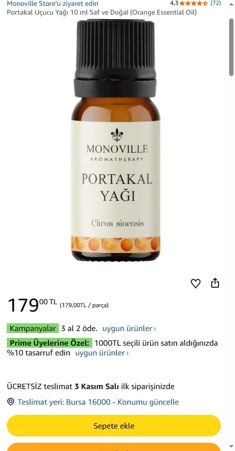 Portakal Uçucu Yağı 10 ml Saf ve Doğal (Orange Essential Oil)