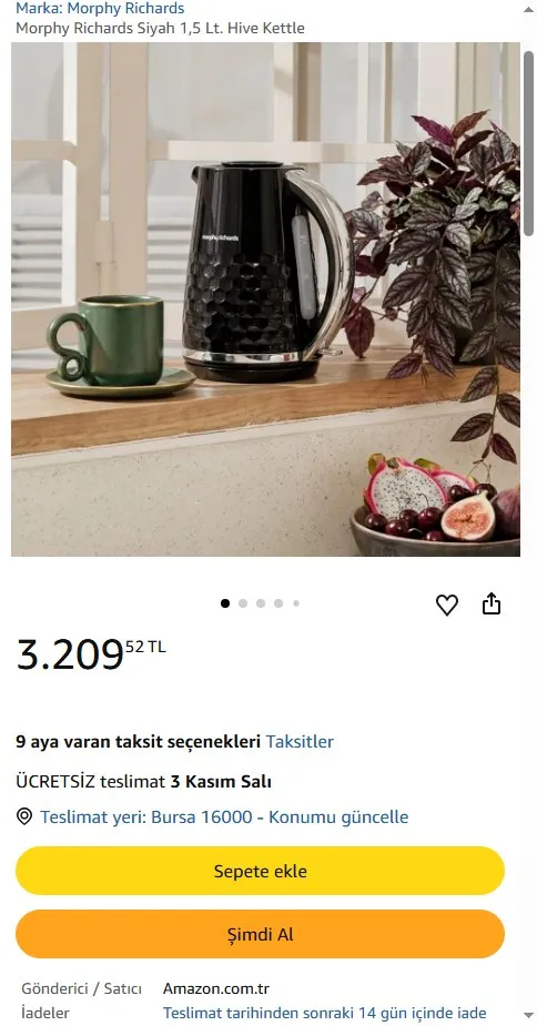 Morphy Richards Siyah 1,5 Lt. Hive Kettle