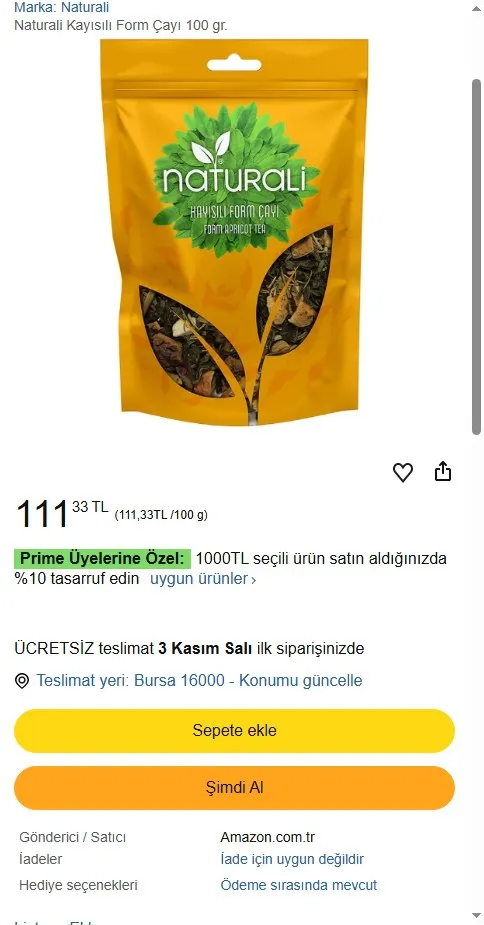 Naturali Kayısılı Form Çayı 100 gr.