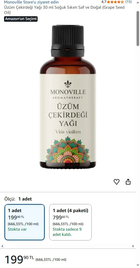Üzüm Çekirdeği Yağı 30 ml Soğuk Sıkım Saf ve Doğal (Grape Seed Oil)