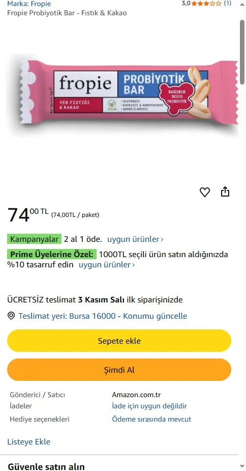 Fropie Probiyotik Bar - Fıstık & Kakao