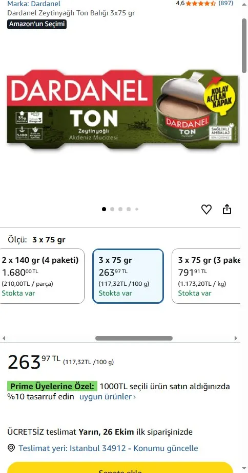 Dardanel Zeytinyağlı Ton Balığı 3x75 gr