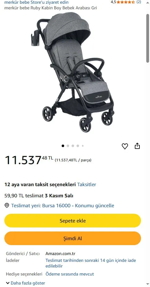 merkür bebe Ruby Kabin Boy Bebek Arabası Gri