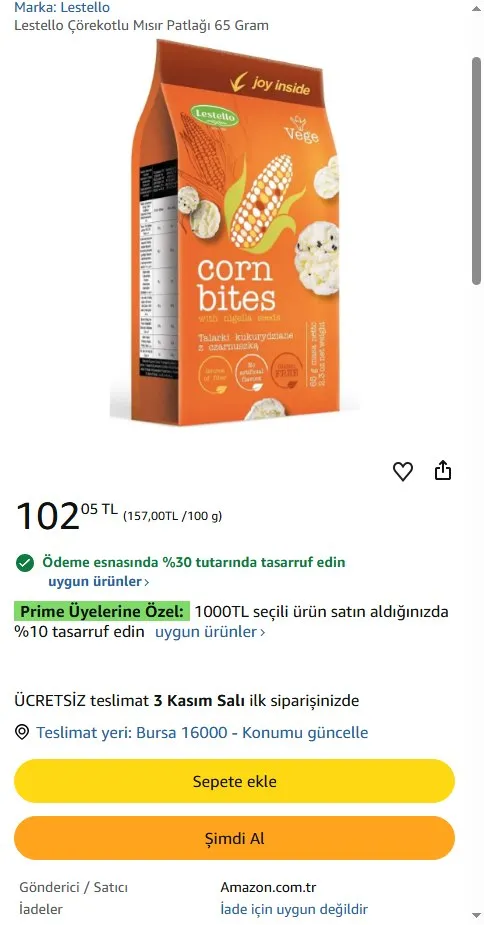 Lestello Çörekotlu Mısır Patlağı 65 Gram