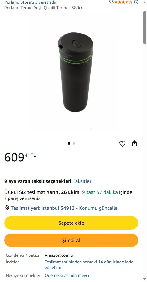 Porland Termo Yeşil Çizgili Termos 380cc