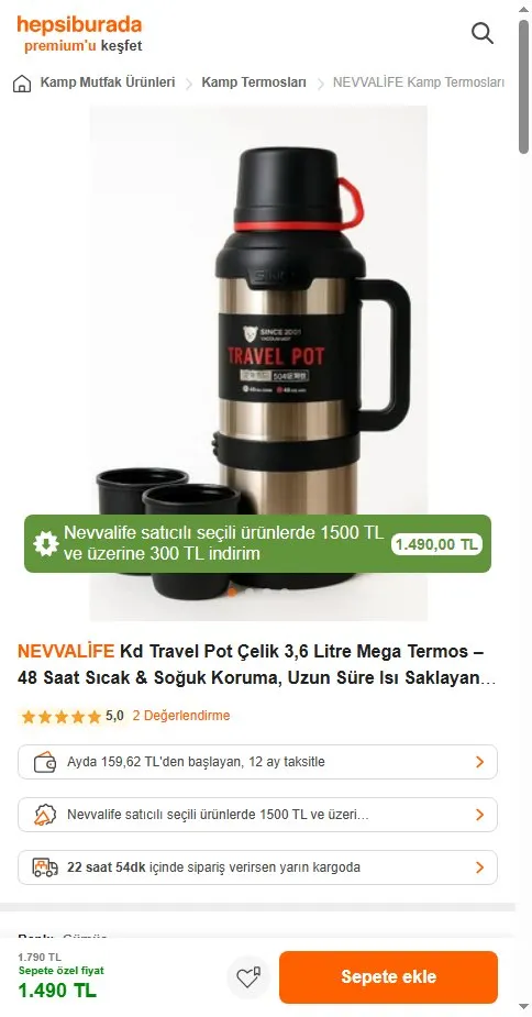 NEVVALİFE Kd Travel Pot Çelik 3,6 Litre Mega Termos – 48 Saat Sıcak & Soğuk Koruma, Uzun Süre Isı Saklayan Vakum Teknolojisi, Kamp, Av, Piknik ve Iş Hayatı Için Üst Düzey Dayanıklılık.