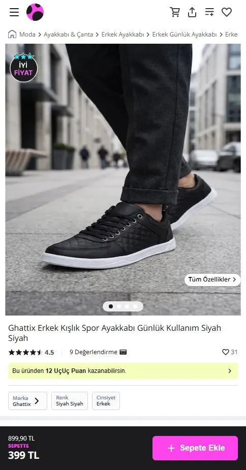 Ghattix Erkek Kışlık Spor Ayakkabı Günlük Kullanım Siyah Siyah