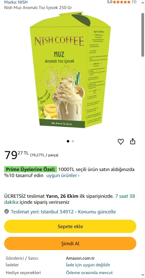 Nish Muz Aromalı Toz İçecek 250 Gr
