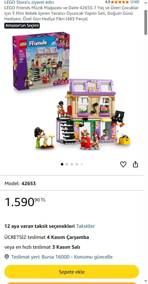 LEGO Friends Müzik Mağazası ve Daire 42653-7 Yaş ve Üzeri Çocuklar için 3 Mini Bebek İçeren Yaratıcı Oyuncak Yapım Seti, Doğum Günü Hediyesi, Özel Gün Hediye Fikri (483 Parça)