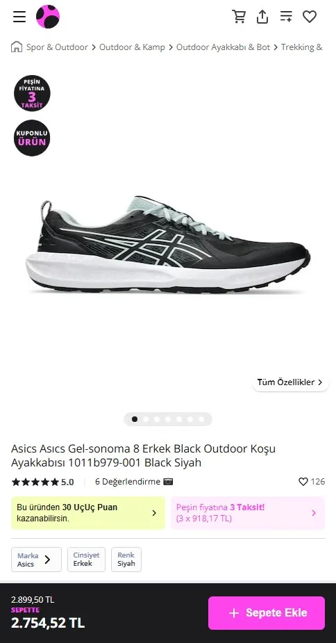 Asics Asıcs Gel-sonoma 8 Erkek Black Outdoor Koşu Ayakkabısı 1011b979-001 Black Siyah