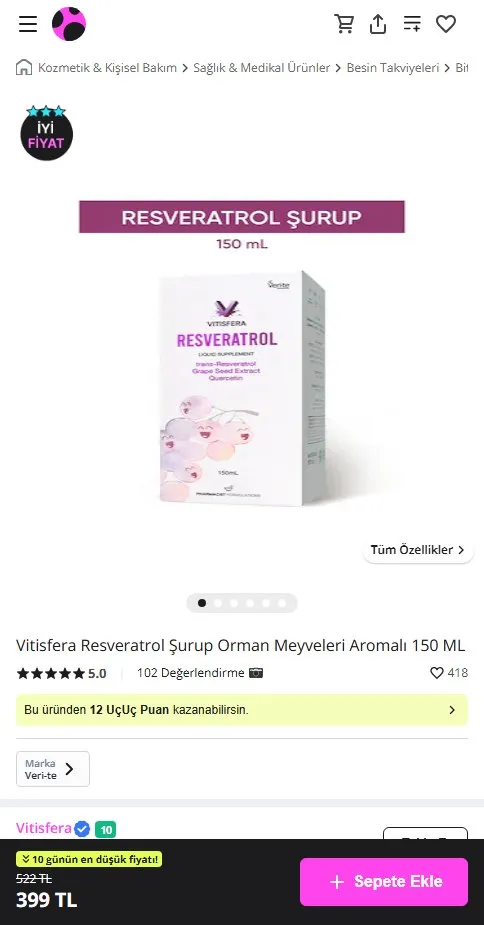 Vitisfera Resveratrol Şurup Orman Meyveleri Aromalı 150 ML