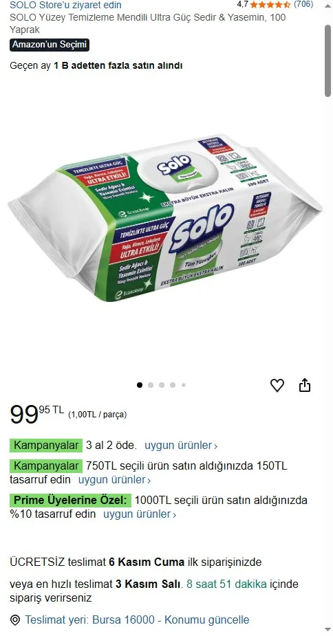 SOLO Yüzey Temizleme Mendili Ultra Güç Sedir & Yasemin, 100 Yaprak