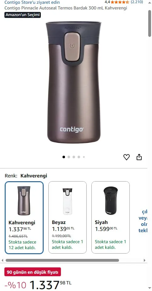 Contigo Pinnacle Autoseal Termos Bardak 300 mL Kahverengi