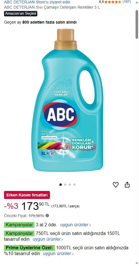 ABC DETERJAN Sıvı Çamaşır Deterjanı Renkliler 3 L