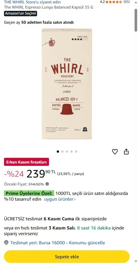 The WHIRL Espresso Lungo Balanced Kapsül 55 G