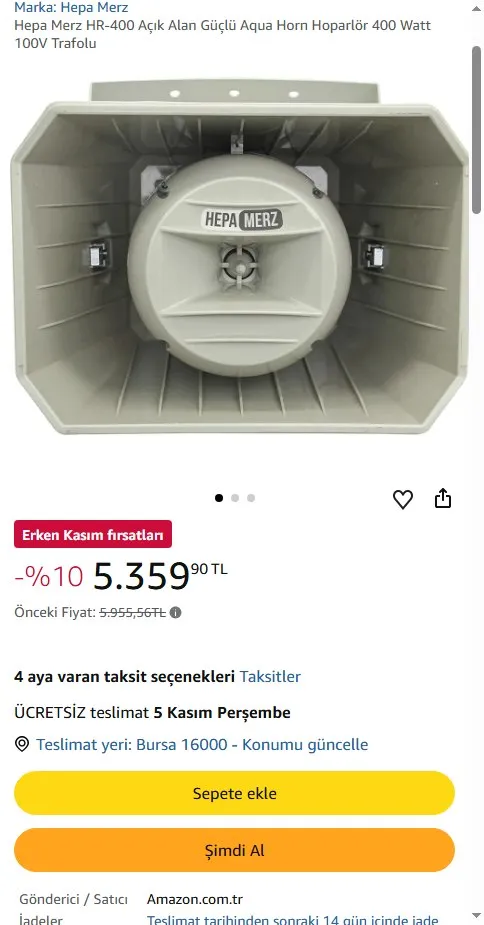 Hepa Merz HR-400 Açık Alan Güçlü Aqua Horn Hoparlör 400 Watt 100V Trafolu