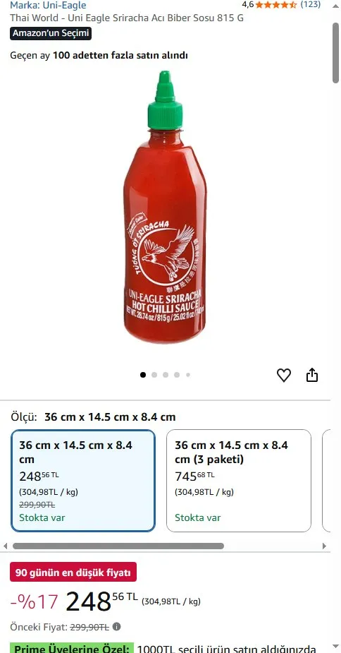 Thai World - Uni Eagle Sriracha Acı Biber Sosu 815 G