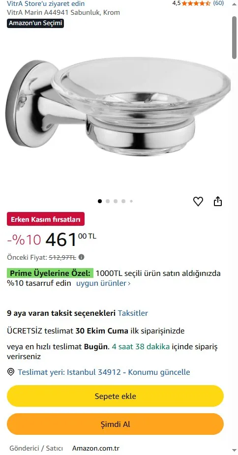 VitrA Marin A44941 Sabunluk, Krom