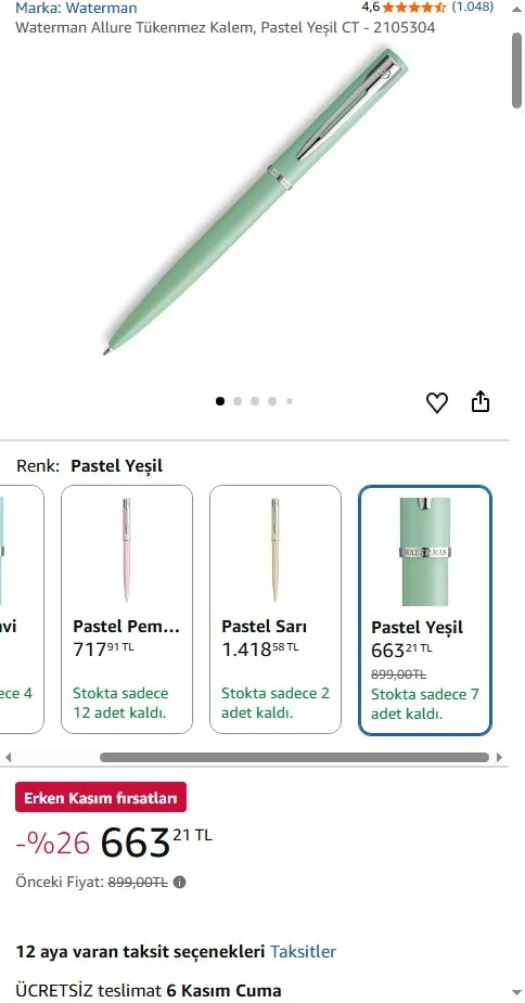 Waterman Allure Tükenmez Kalem, Pastel Yeşil CT - 2105304