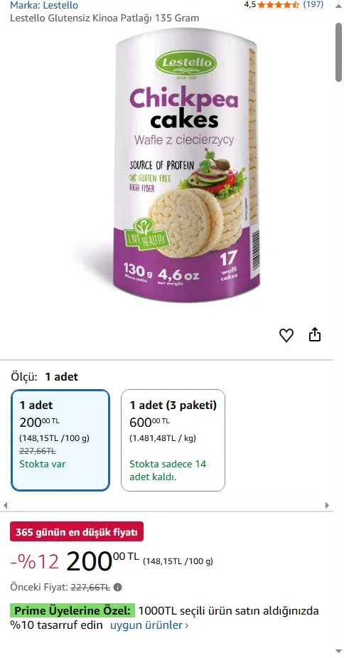 Lestello Glutensiz Kinoa Patlağı 135 Gram