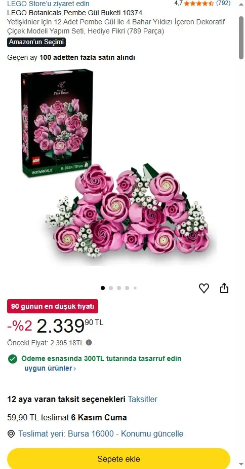LEGO Botanicals Pembe Gül Buketi 10374