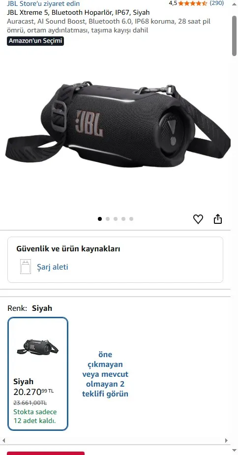 JBL Xtreme 5, Bluetooth Hoparlör, IP67, Siyah