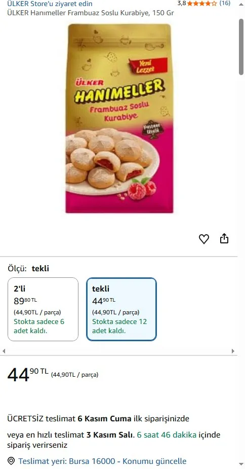 ÜLKER Hanımeller Frambuaz Soslu Kurabiye, 150 Gr