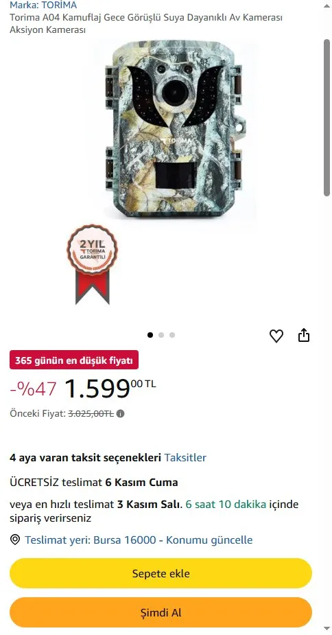 Torima A04 Kamuflaj Gece Görüşlü Suya Dayanıklı Av Kamerası Aksiyon Kamerası