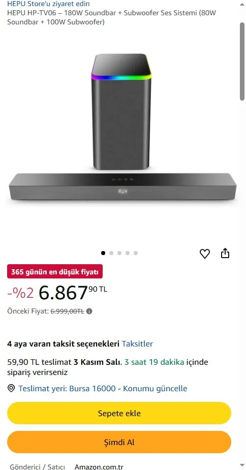 HEPU HP-TV06 – 180W Soundbar + Subwoofer Ses Sistemi (80W Soundbar + 100W Subwoofer)