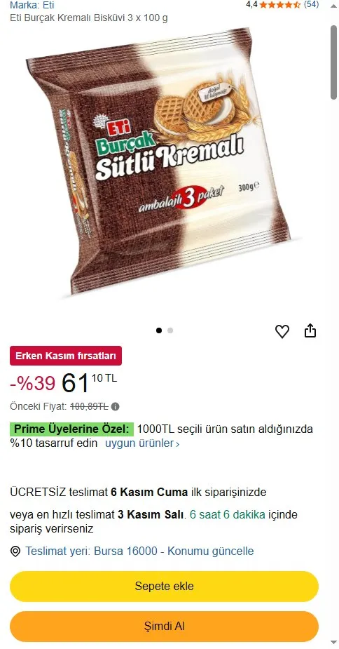 Eti Burçak Kremalı Bisküvi 3 x 100 g
