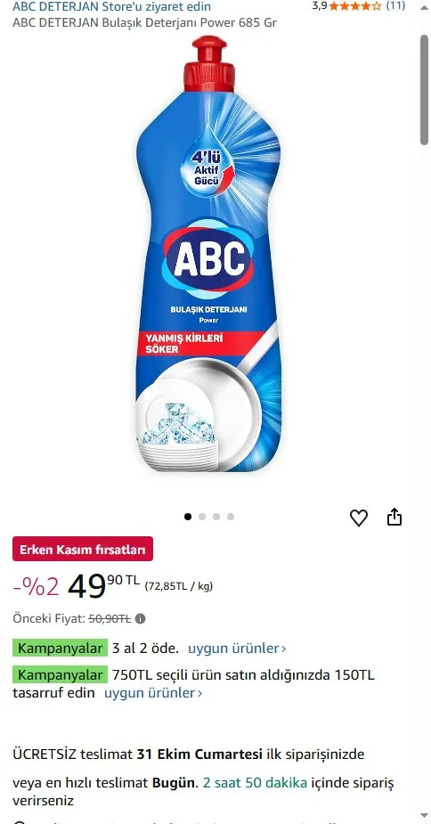 ABC DETERJAN Bulaşık Deterjanı Power 685 Gr