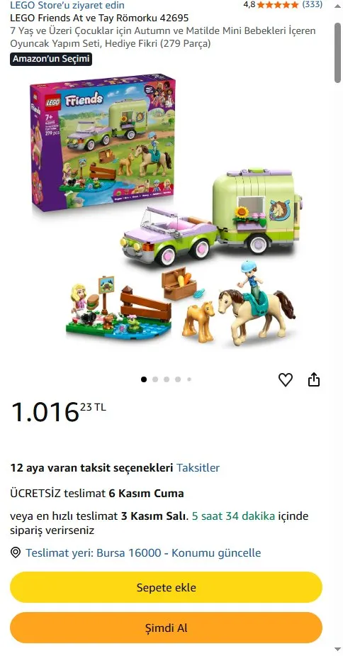 LEGO Friends At ve Tay Römorku 42695