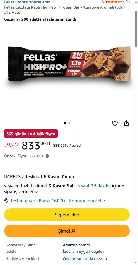 Fellas Çikolata Kaplı HighPro+ Protein Bar - Kurabiye Aromalı (50g) x12 Adet