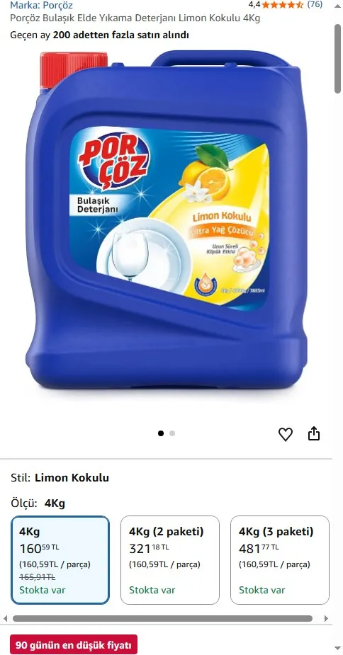 Porçöz Bulaşık Elde Yıkama Deterjanı Limon Kokulu 4Kg