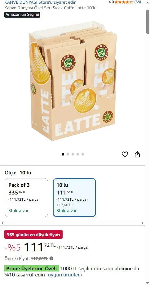 Kahve Dünyası Özel Seri Sıcak Caffe Latte 10'lu