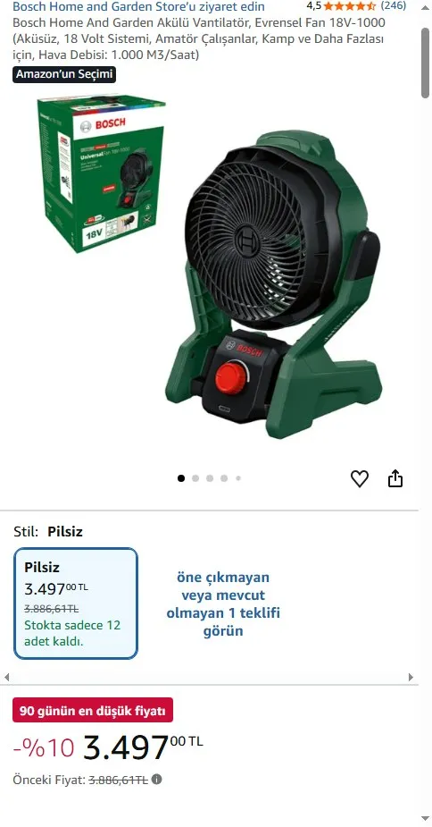 Bosch Home And Garden Akülü Vantilatör, Evrensel Fan 18V-1000 (Aküsüz, 18 Volt Sistemi, Amatör Çalışanlar, Kamp ve Daha Fazlası için, Hava Debisi: 1.000 M3/Saat)