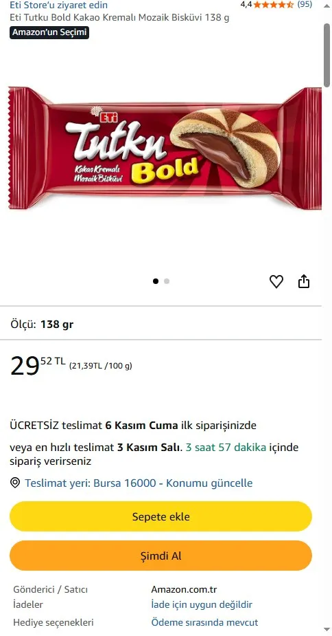 Eti Tutku Bold Kakao Kremalı Mozaik Bisküvi 138 g