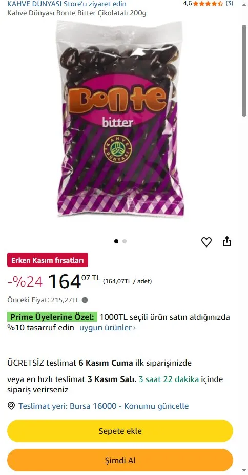 Kahve Dünyası Bonte Bitter Çikolatalı 200g