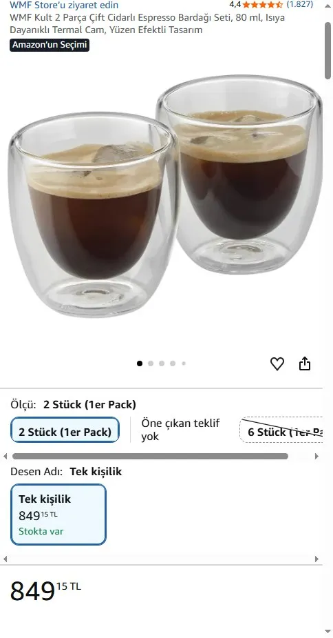 WMF Kult 2 Parça Çift Cidarlı Espresso Bardağı Seti, 80 ml, Isıya Dayanıklı Termal Cam, Yüzen Efektli Tasarım