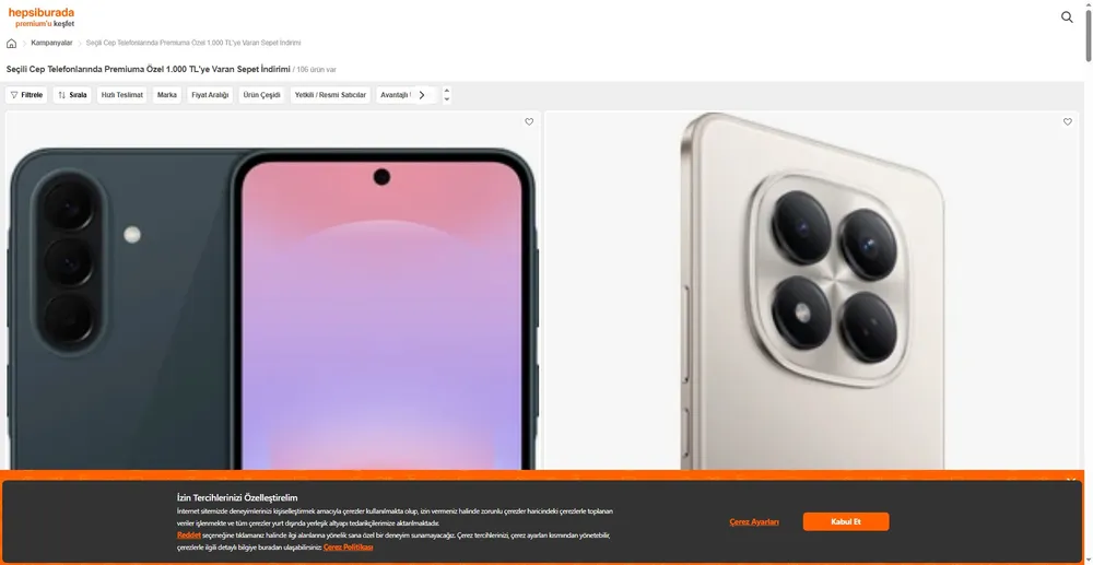 Seçili Cep Telefonlarında Premiuma Özel 1.000 TL'ye Varan Sepet İndirimi